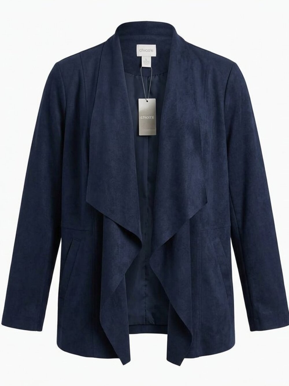 NWT Chico's Drape Front Faux Suede Jacket Ink Women's Size 3